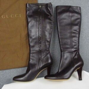 GUCCI Tall Boots Chocolate Brown 7B Women Leather Made in Italy NWT